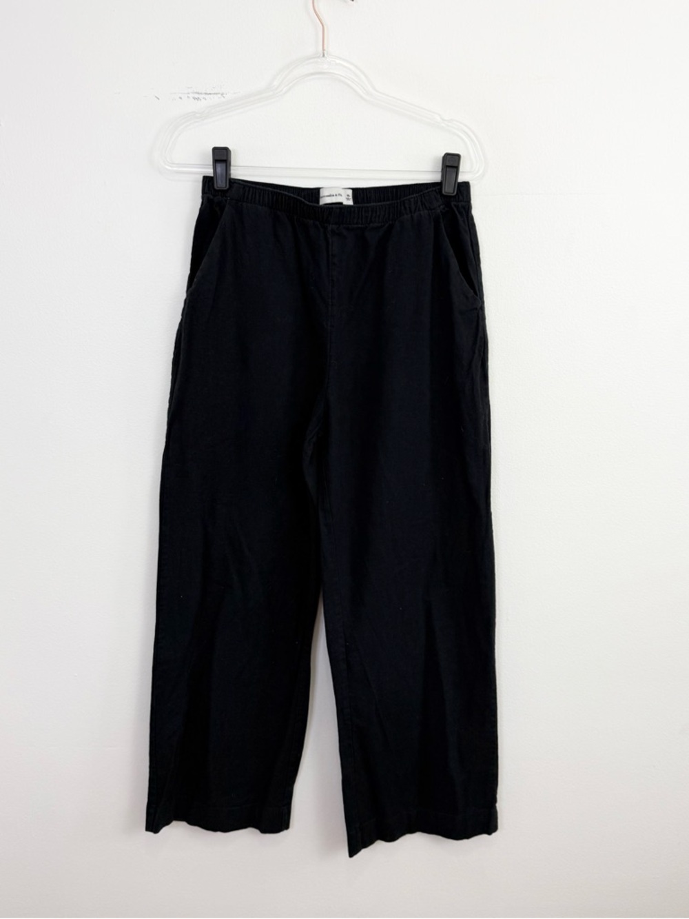 Abercrombie Linen Blend Wide Leg Pants Black Elastic Waist Minimalist Size M - Picture 2 of 6